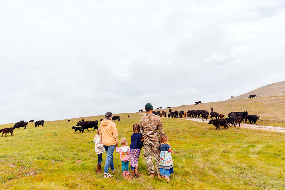Soldier with Family on Ranch